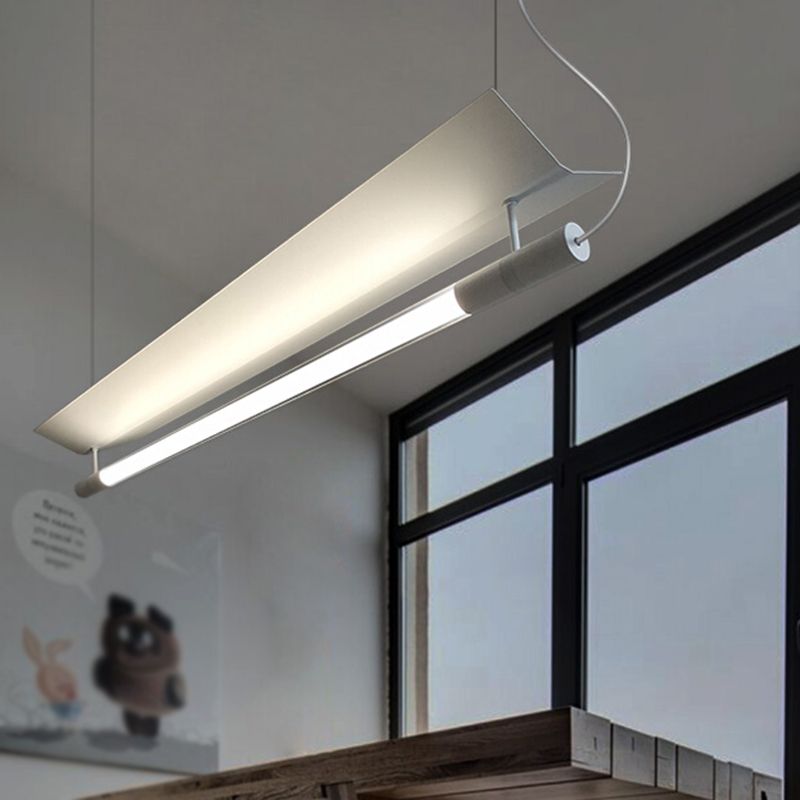 Modern Style Linear Shape Island Lighting Idea Metal 1 Light Island Pendant in Silver