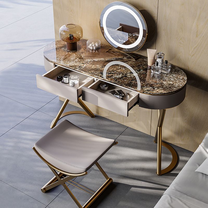 Lighted Mirror Vanity Table Set Luxurious Stone Top Dressing Table