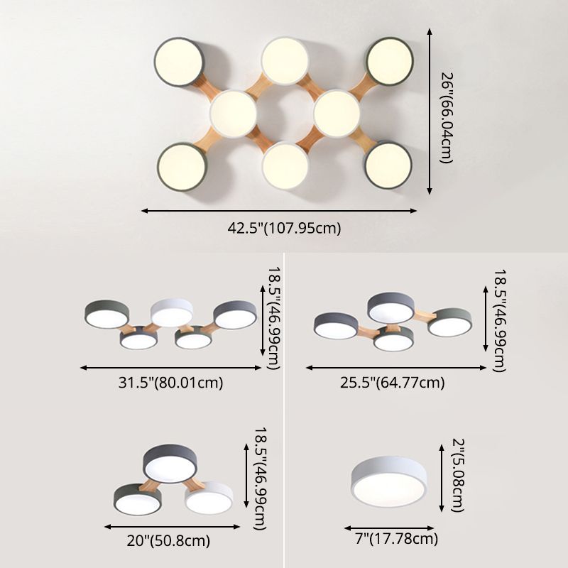 Ronde LED Macaron Plafond Fixture in Modern Creative Style Wooden Flush Mount met Acryl