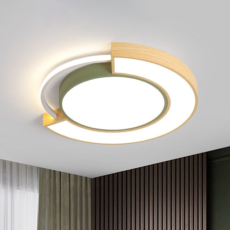 Runde LED-Deckenbeleuchtung aus Metall in Macaron-Grau/Grün, LED-Einbauleuchte in warmem/weißem Licht, 16,5"/20,5" Breite