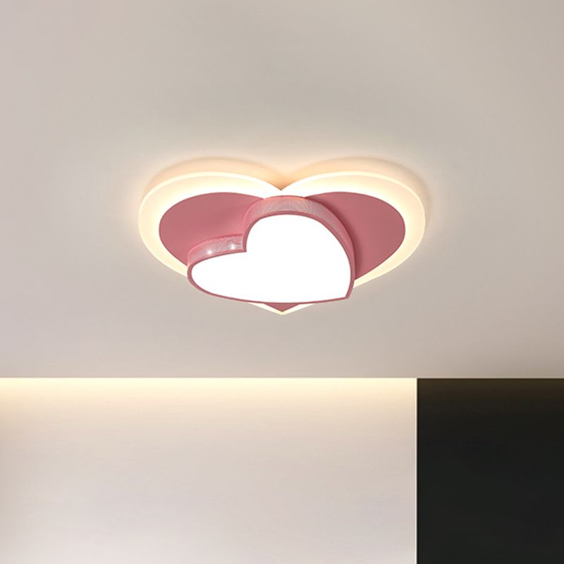 Macaron Loving Heart Flush Light Acrylic LED Bedroom Ceiling Flush Mount in White/Pink/Yellow