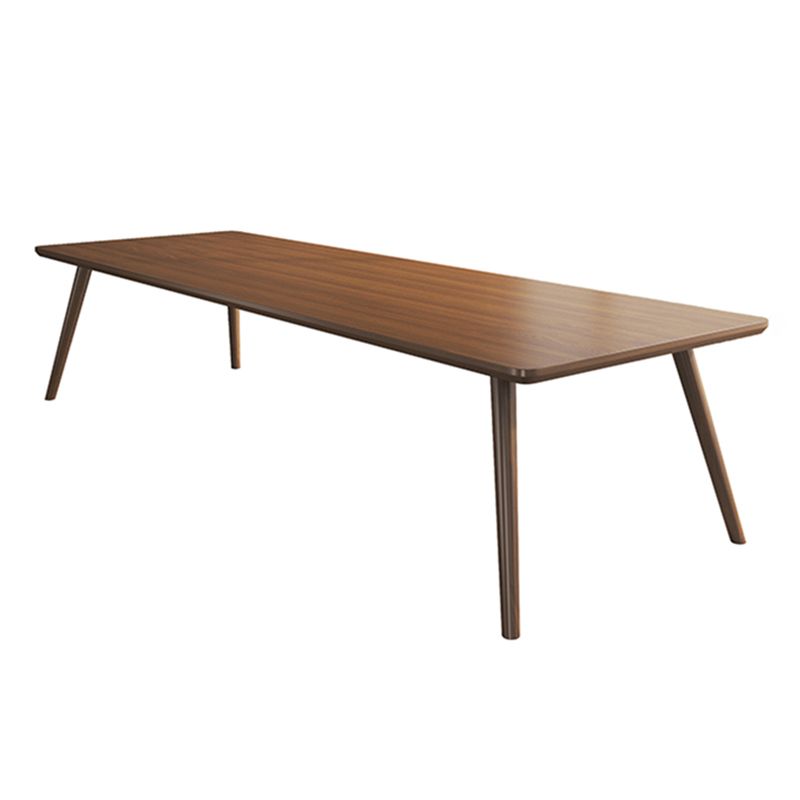 Rectangle Solid Pinewood Brown Tone Dining Table Simplicity 4 Legs Table for Dining Room