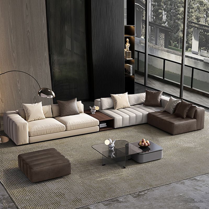 Mid Century Genuine Leather Sectional Sofa 24" H Square Arm Sofa with Storage