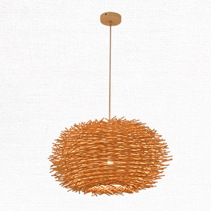 Bird's Nest Shaped Creative Hanging Light Asian Style Simplicity Bamboo Weaving Lighting Fixture with 39.3" Suspended Wire