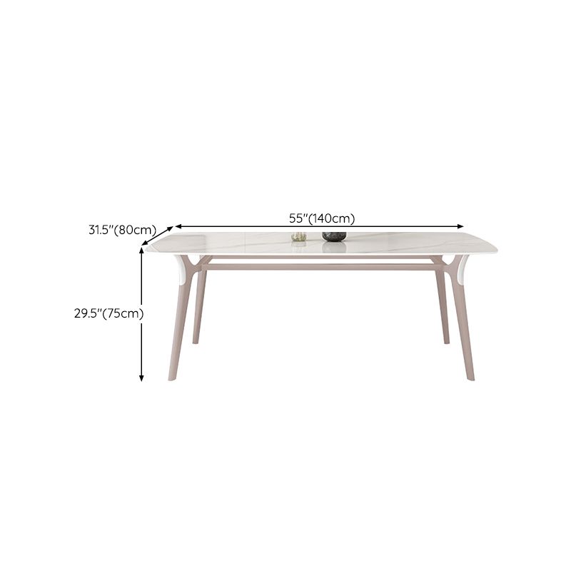 Glam Dinner Table Stone Rectangle Dining Room Table in White