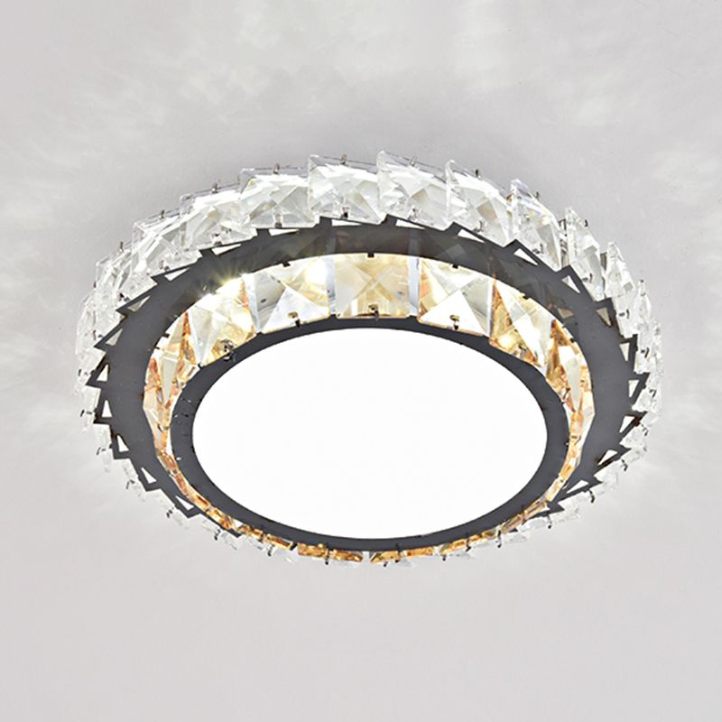 Plafonnier circulaire contemporain en cristal pour couloir, éclairage encastré à LED en acier inoxydable