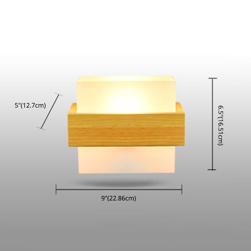 Log Color Rectangular Wall Lamp in Modern Simplicity Wooden Indoor Wall Light with Glass Shade
