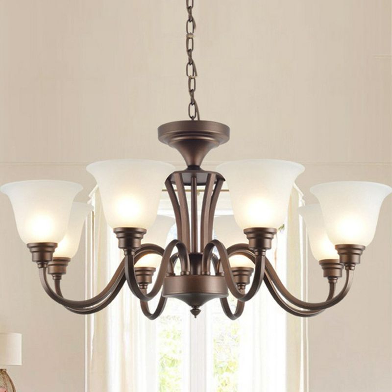 Bell Frost Glass Ceiling Lighting Traditional Living Room Chandelier Light Fixture in Brown