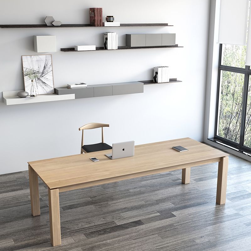Rectángulo 4 patas Mesa de comedor de mediados de siglo Mesa fija de madera sólida para cocina