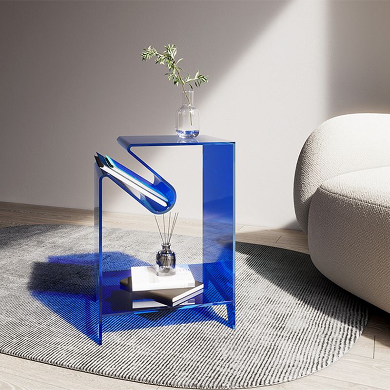 Modernistic Sofa Side Accent Table Plastic 4 Legs Double Tier Rectangular