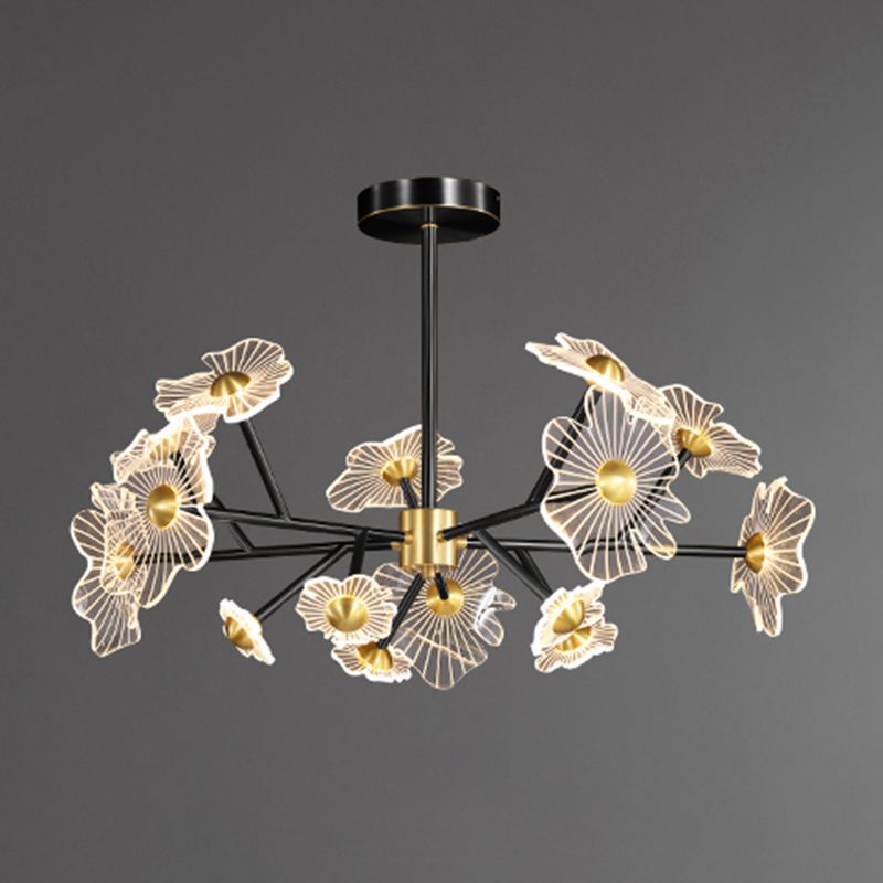 Flower Shape Chandelier Lamp Modern Multi Light LED Hanging Light with Brass for Bedroom