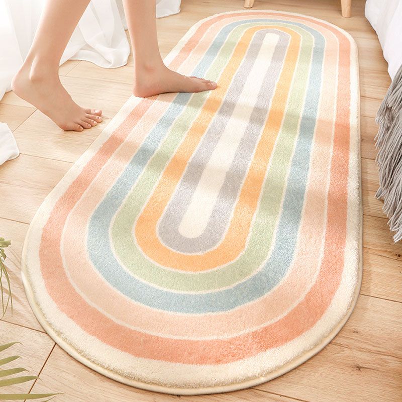 Simplicity Striped Pattern Rug Oval Polyester Carpet Pet Friendly Area Rug for Bedroom