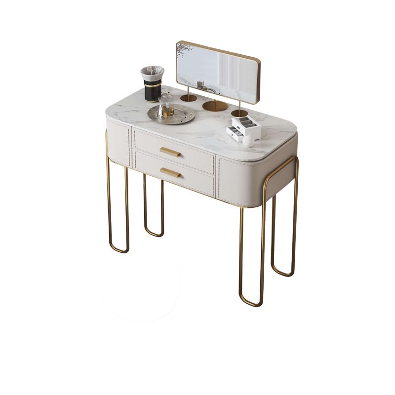31.9" H Two Drawers Vanity Mirrored Table Dressing Table in Beige