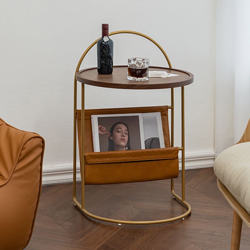 Solid Wood Side Table with Storage Round Tray Top Corner Table