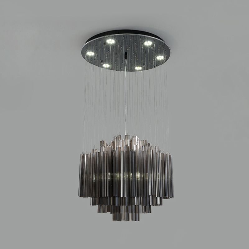 31.5"/35.5" Wide Hexagon Pendant Light Contemporary Black Crystal Rod LED Ceiling Hang Fixture