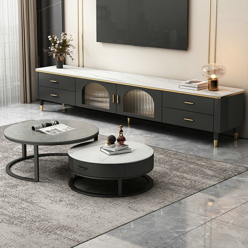 Frame Coffee Table Set Slate Cocktail Table with Storage Drawers