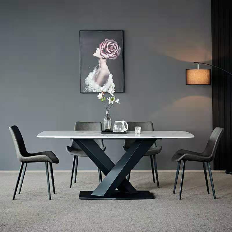 Rectangle Dining Table Industrial Dining Table with Pedestal Base