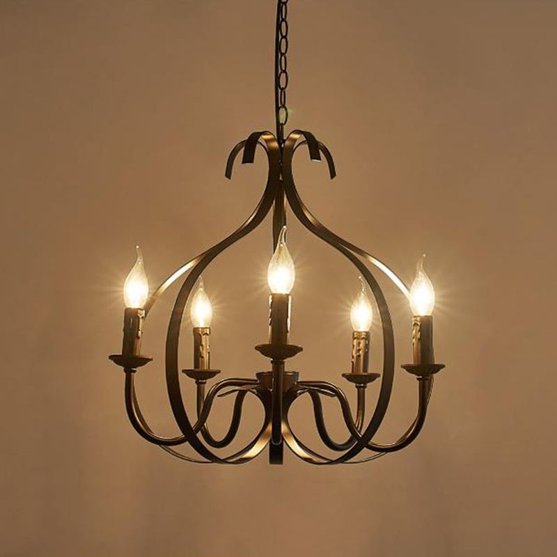 Metal Black Pendant Lamp Swirled Arm 5 Lights Classic Chandelier Light Fixture for Living Room