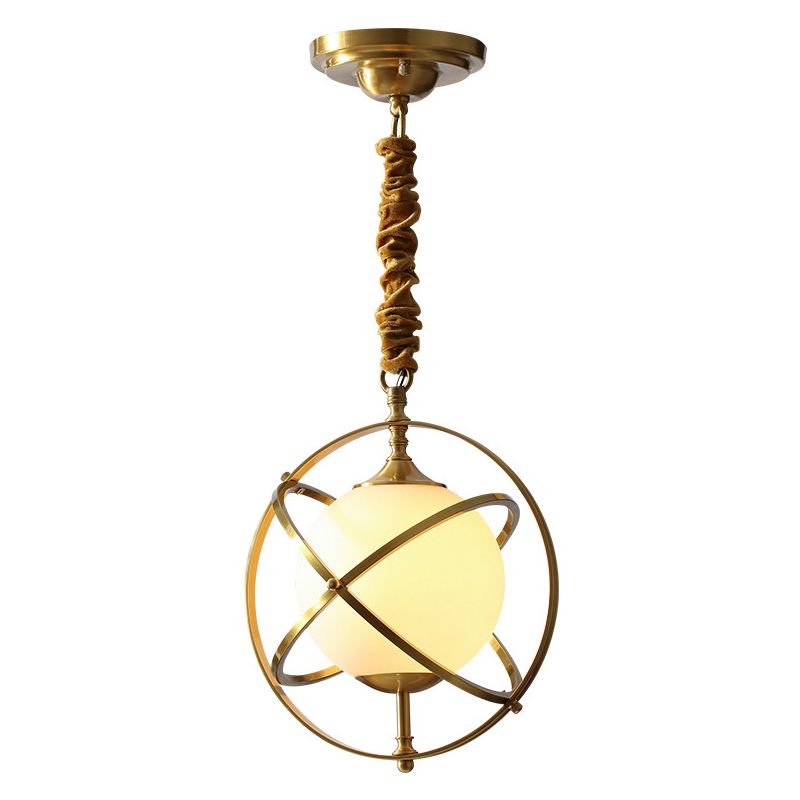 11" Wide Full Copper Triple Rings Lighting Pendant White Glass Shade Suspension Lamp in Gold