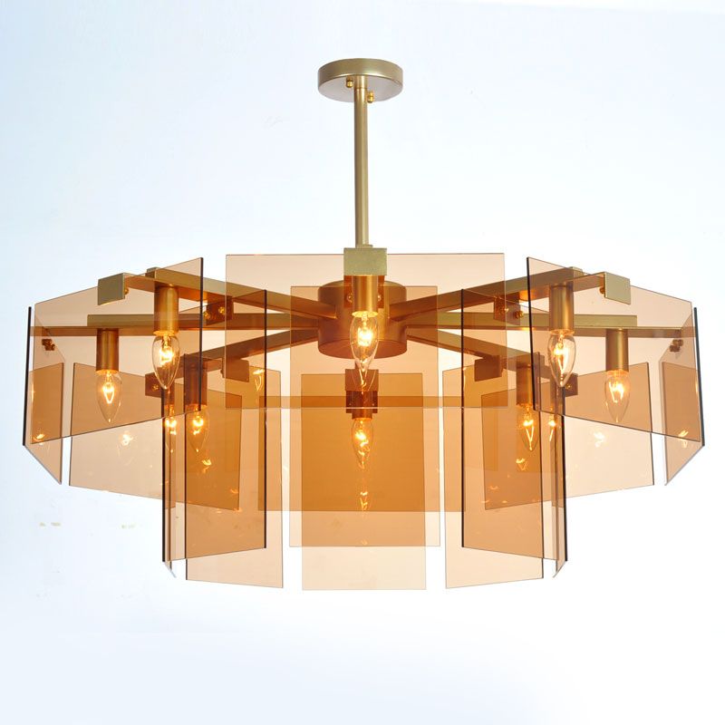Modern Style Gold Chandelier Light Fixture Geometry Shape Glass Hanging Light