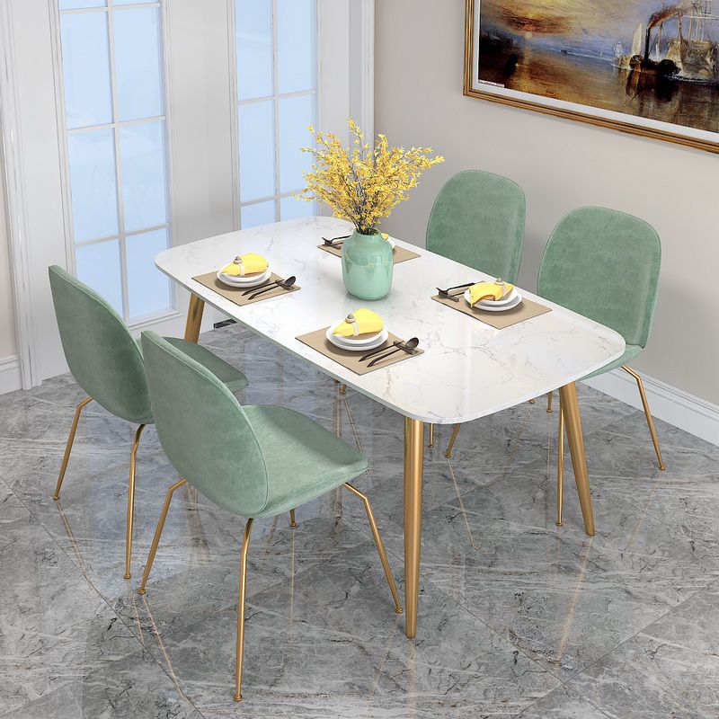Glam Iron Dinette Set 1/4/5 Pieces Rectangle White Sintered Stone Top Dining Table Set