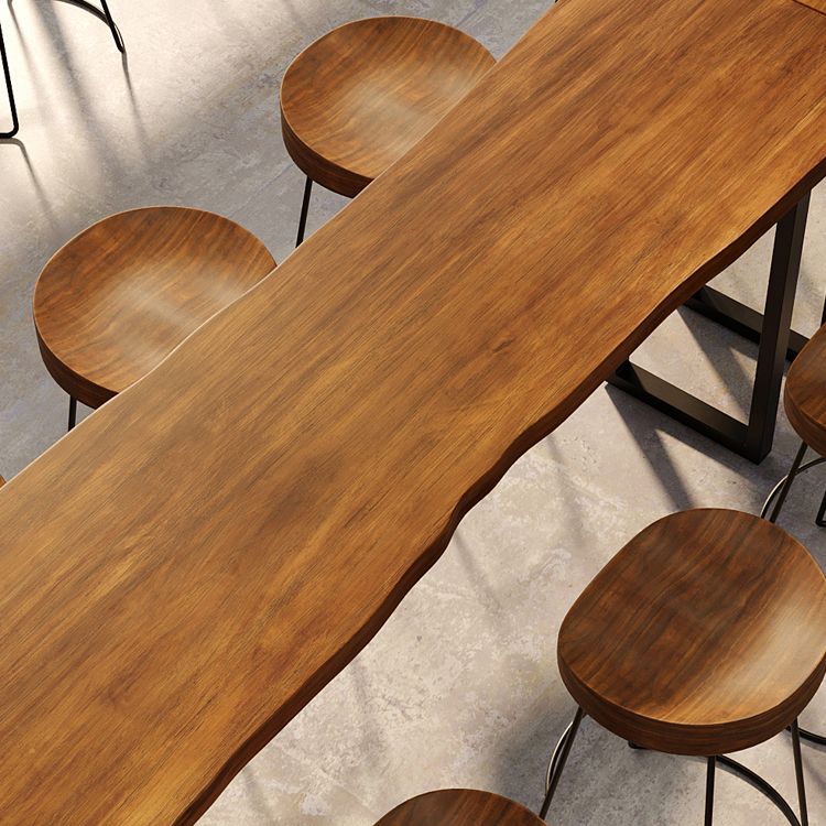 Industrial Style Bar Table Rectangle Wood Double Pedestal Bar Table for Dining Room