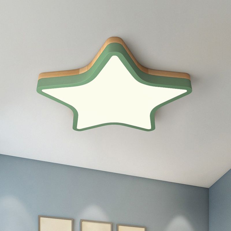 Nordic Star Shaped Flush Ceiling Light Wooden Kids Bedroom LED Flush Mount Lighting Fixture
