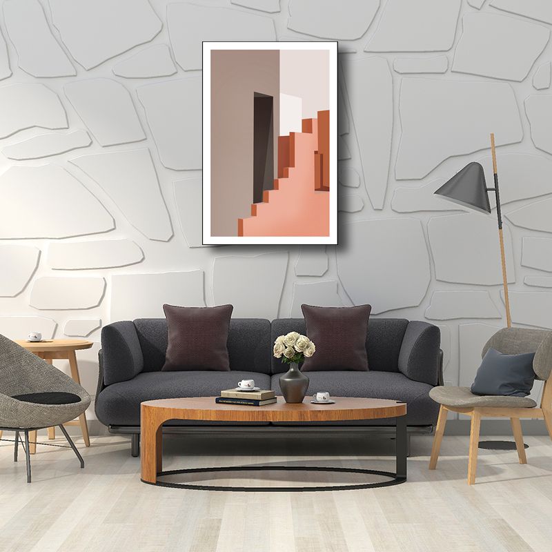 Interior Staircase Canvas in Pink Scandinavian Style Wall Art Decor for Dining Room