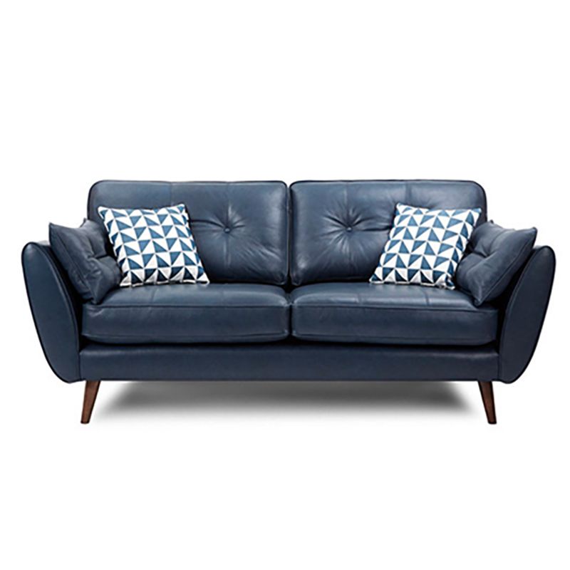 Wood Legs Modern Flared Arm Sofa Leather Standard Tufted Sofa