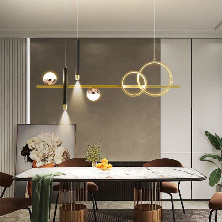 LED Linear Island Lighting Fixture Metal 2-Spotlight Chandelier Lamp for Dining Room