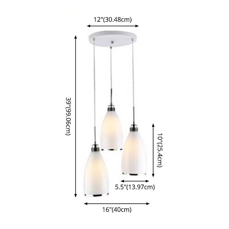 Luce a sospensione cromata minimalista a 3 luci a ciondolo di vetro opale satinato per sala da pranzo