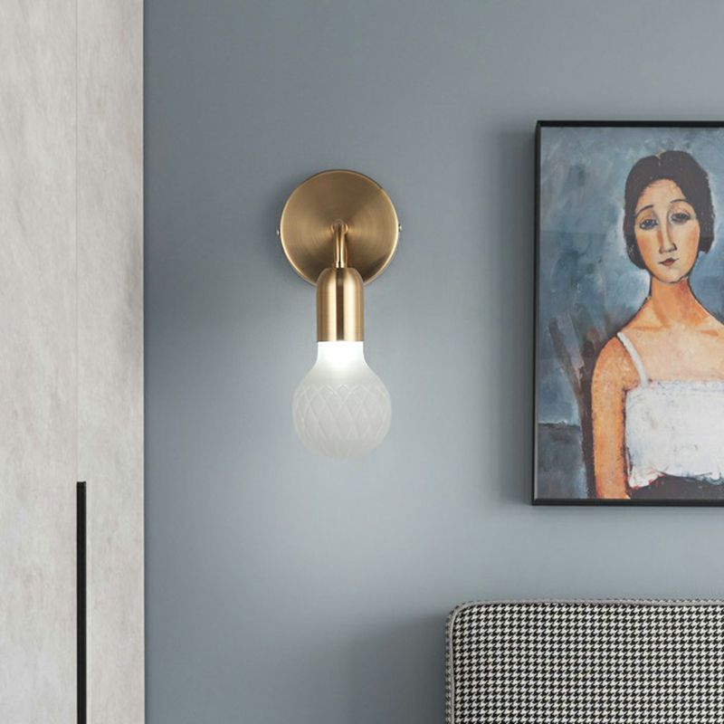 Industrial-Style Bulb Shaped Wall Light Single Lattice Glass Sconce Lighting Fixture in Brass