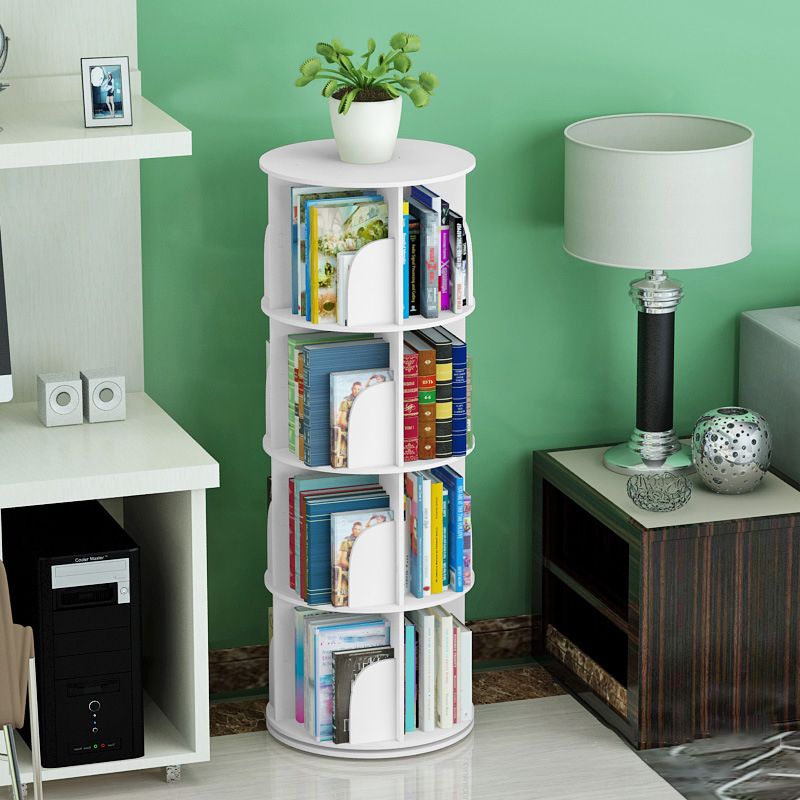 Modern White Bookcase Corner Engineered Wood Bookshelf with Rectangular Shelves