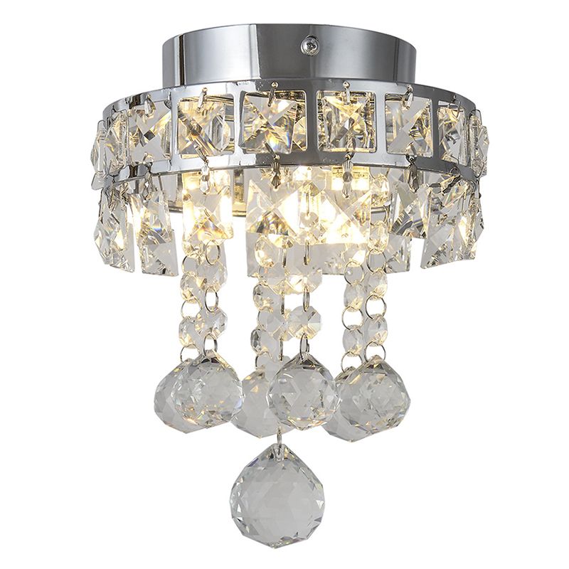 Modern Silver Ceiling Flush Mount Light Droplets Crystal Living Room Flush Mount Lighting