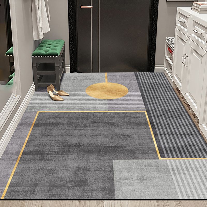 Dark Tone Simplicity Area Carpet Polyester Metal Lines Indoor Rug Anti-Slip Backing Carpet for Living Room