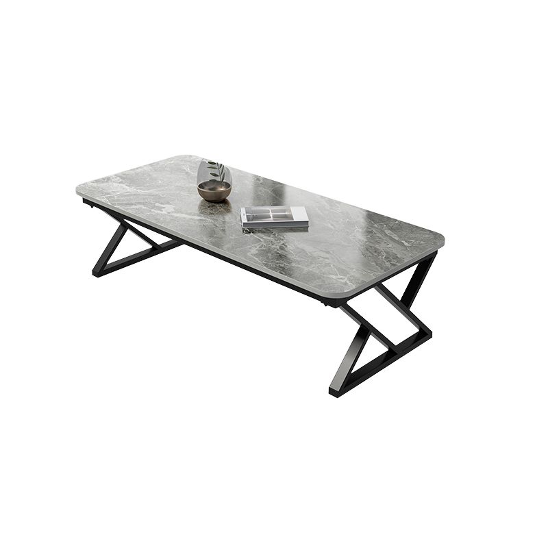 Luxurious 17.72" H Coffee Table in Grey/White Rectangular Stone Cocktail Table