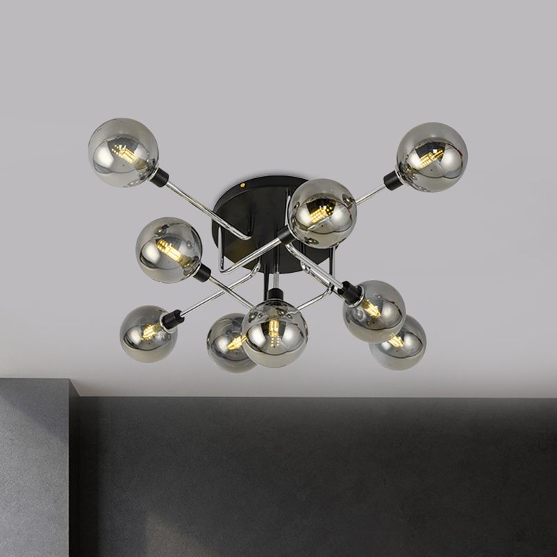 Glass Globe Shade Ceiling Light Contemporary Style Semi Flush Mount Light for Villa Dining Room