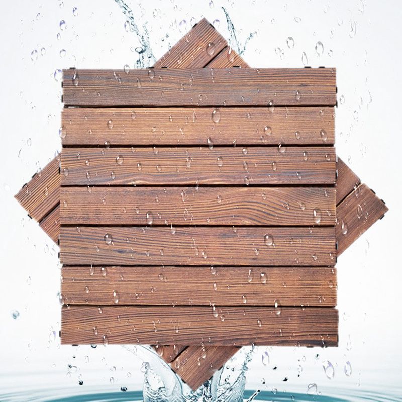 7-Slat Square Wood Patio Tiles Snap Fit Installation Outdoor Flooring Tiles