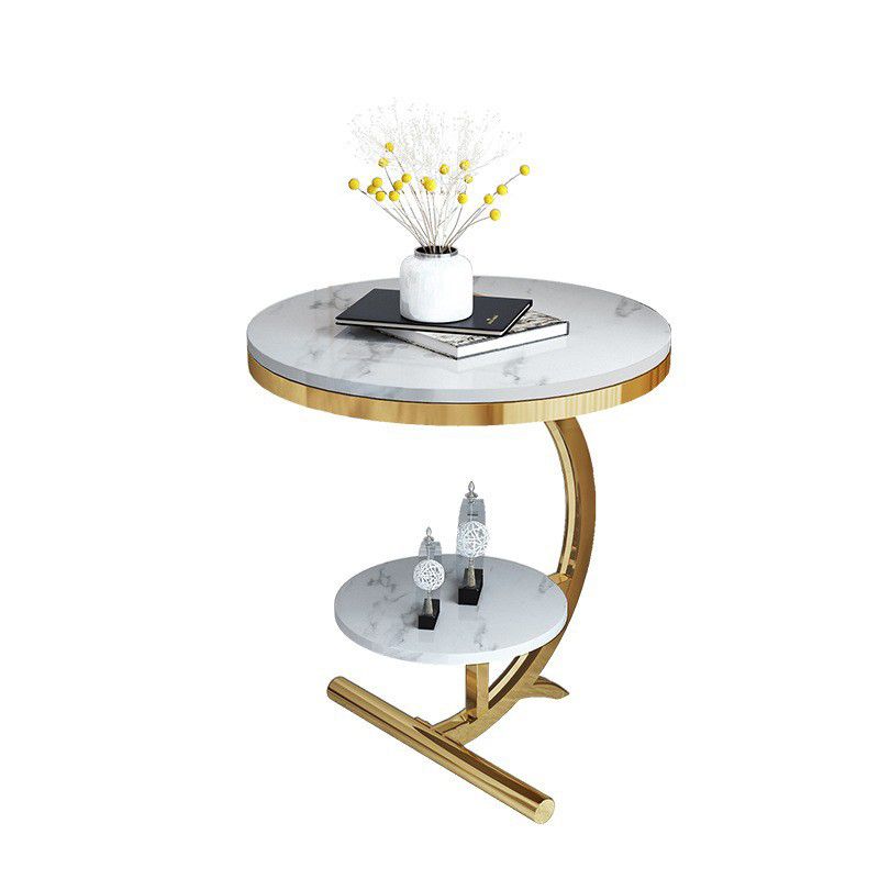 23.6" Tall Metal C Side Table Modern Round Black/White Marble End Table