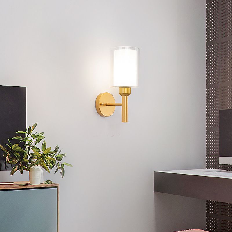 Contemporary Black/Golden Bathroom Vanity Light 1 Light Glass Bath Bar