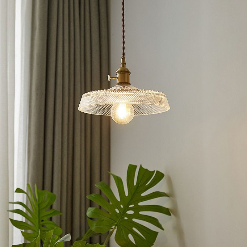 Pot Cover Clear Glass Suspension Lighting Retro Style 1 Head Restaurant Pendant Ceiling Light