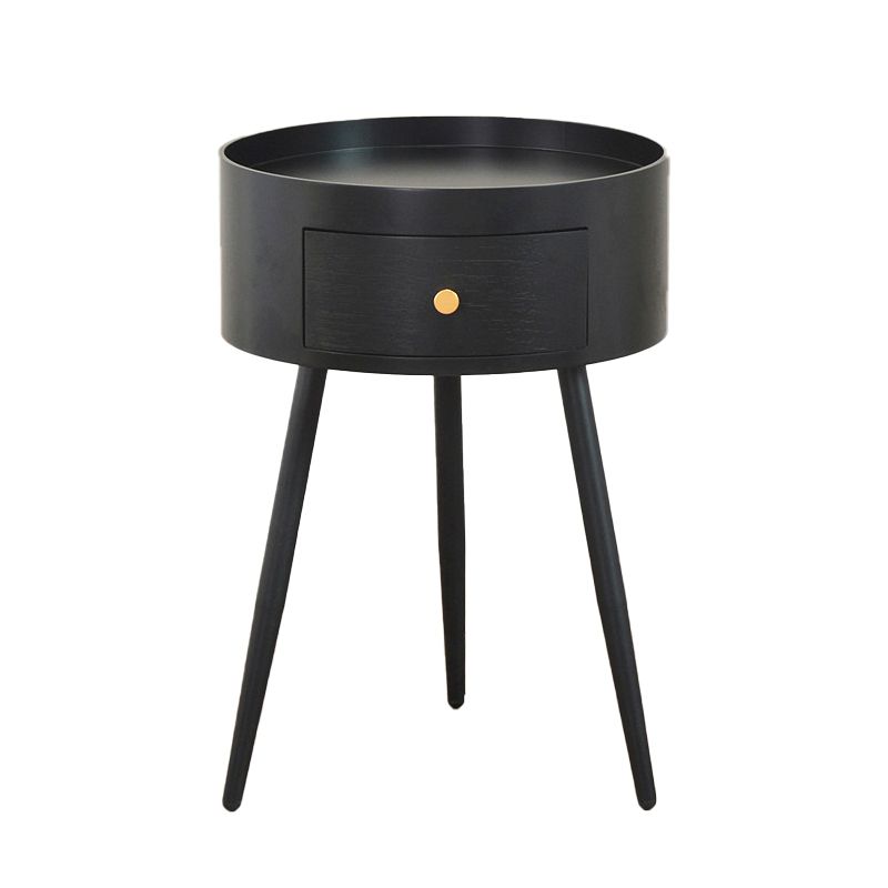 Contemporary Round Night Table with Drawer Metal Tripod Nightstand