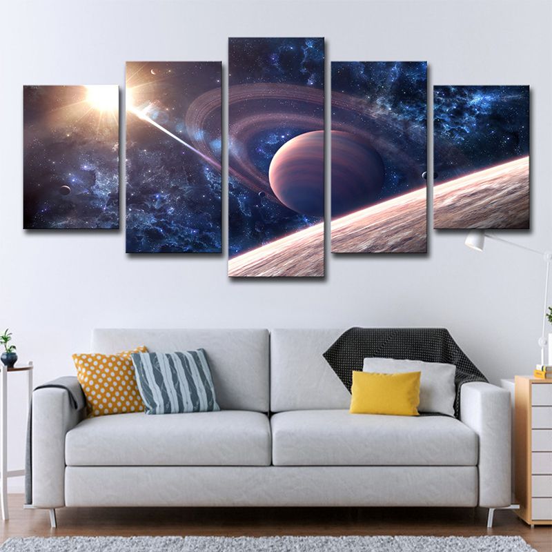 Digital Print Saturn Wall Art Dark Blue Canvas-Made Wall Decor, Multi-Piece