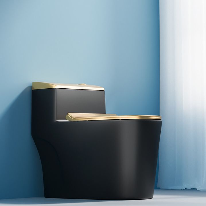 Traditional One Piece Toilet Floor Mounted Black Toilet Bowl with Seat for Washroom