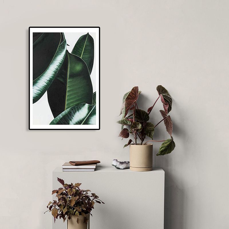 Nordic Photographs Leaves Art Print Boys Bedroom Wall Decor in Green on White, Textured