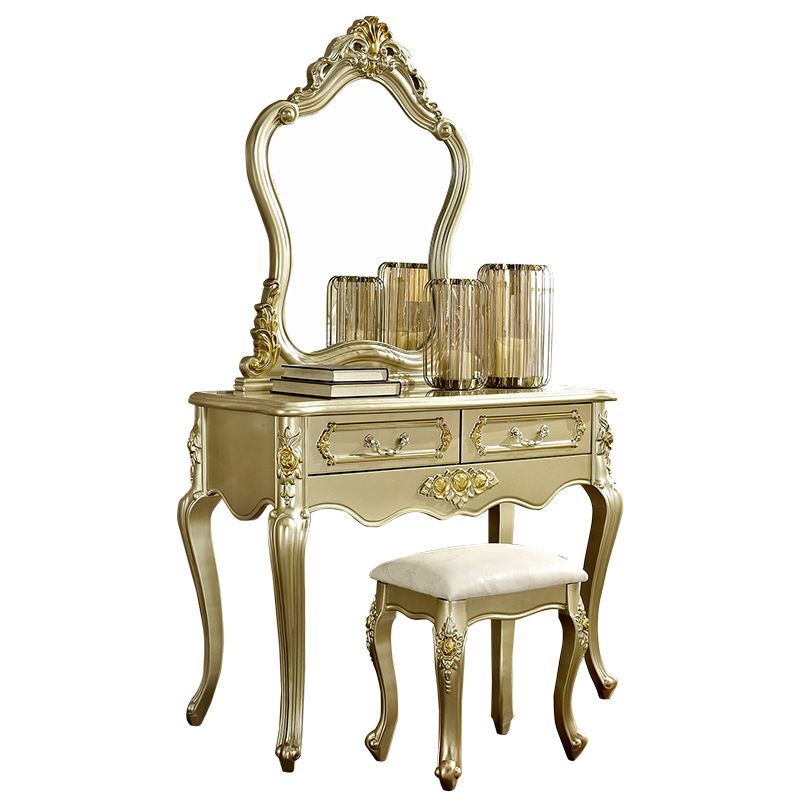 Victorian 2-Drawer Dressing Table Stool Set Solid Wood Vanity Desk