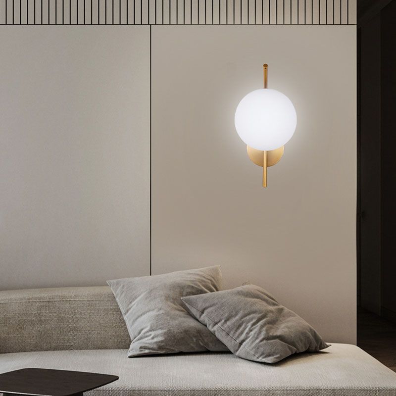 Contemporary Style Metal Wall Sconce with White Glass 1 Light Wall Lamp for Bedside