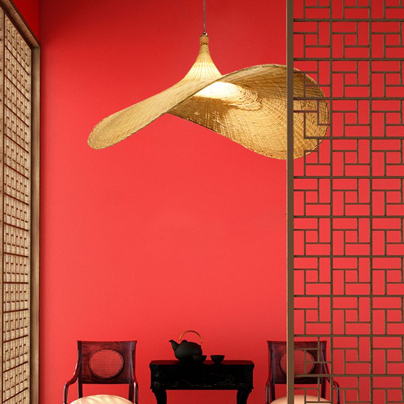 Cap Bamboo Pendant Ceiling Light Minimalist Style Beige Pendant Lighting Fixture