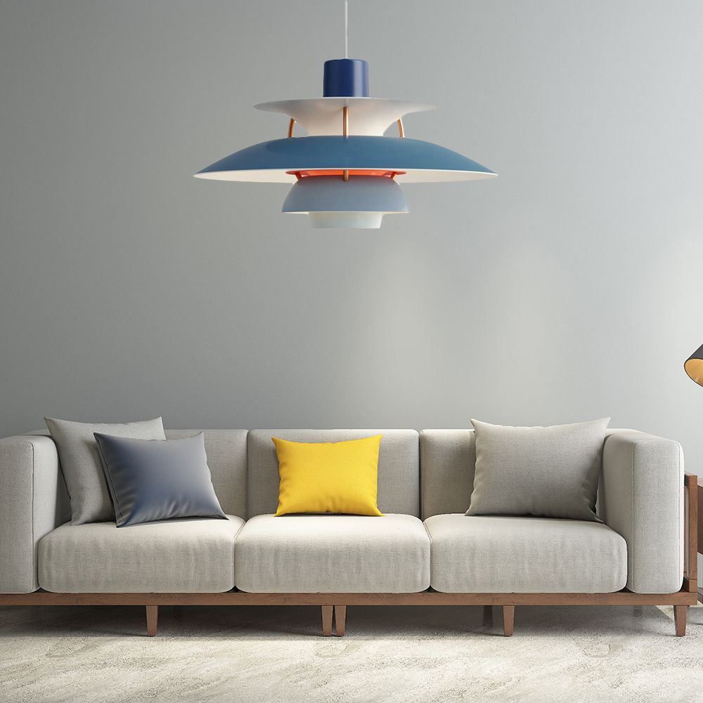 3 Layers Pendant Light with Flared Shade Macaron Style Aluminum 1 Light Black/Gray Hanging Lamp, 12"/16" Wide