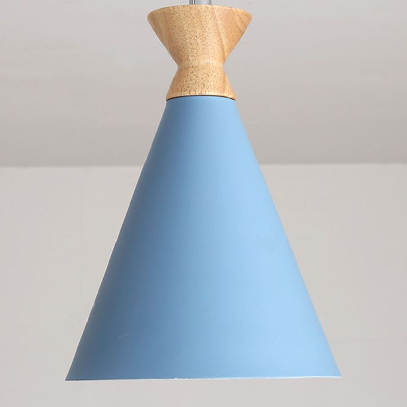 Wooden Cone Semi Flush Mount in Modern Creative Style Iron 3-Light Ceiling Light for Dining Room